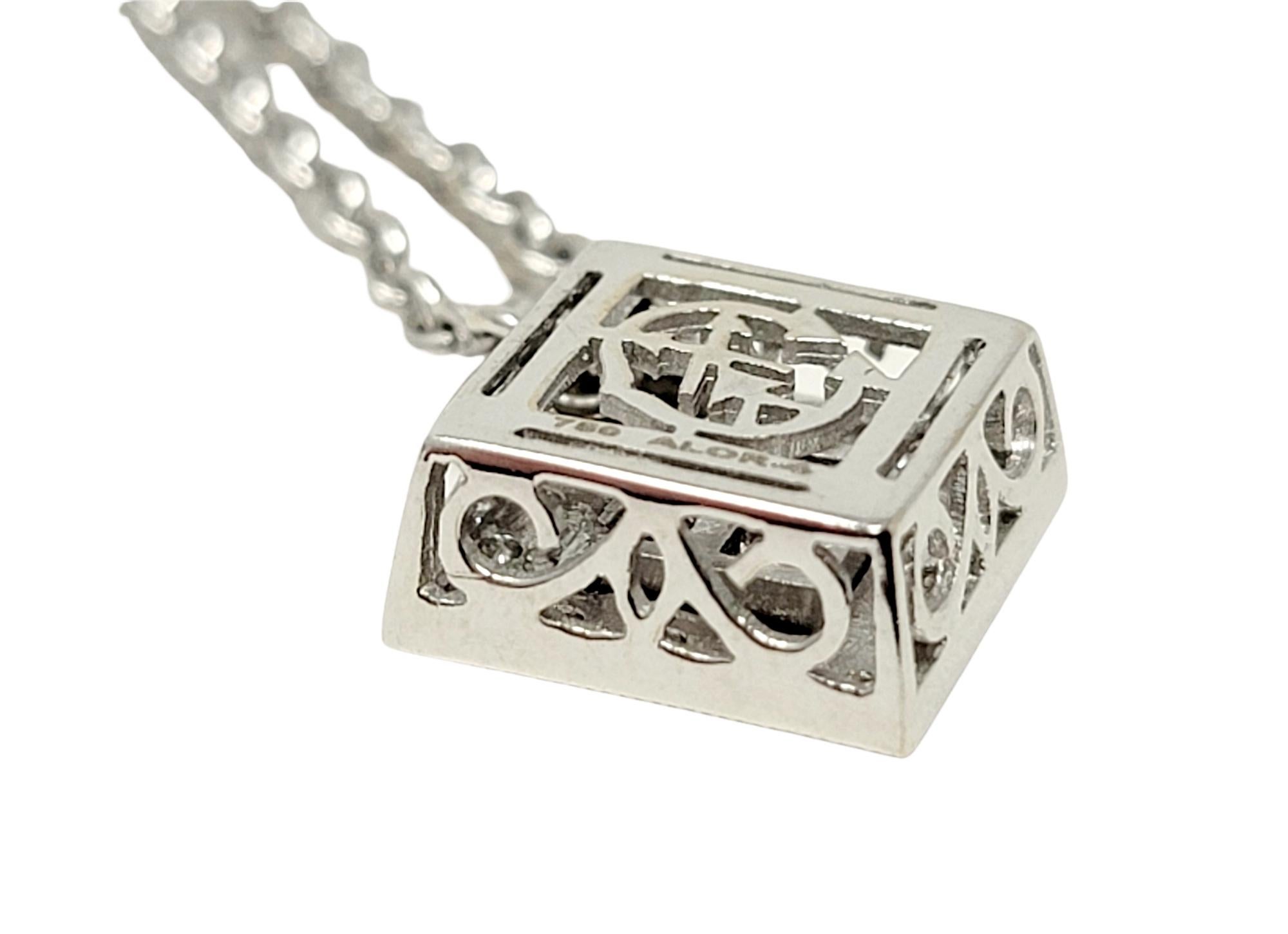 Princess Cut Alor by Charriol Diamond Halo Pendant Necklace on 18 Karat Gold Cable Chain