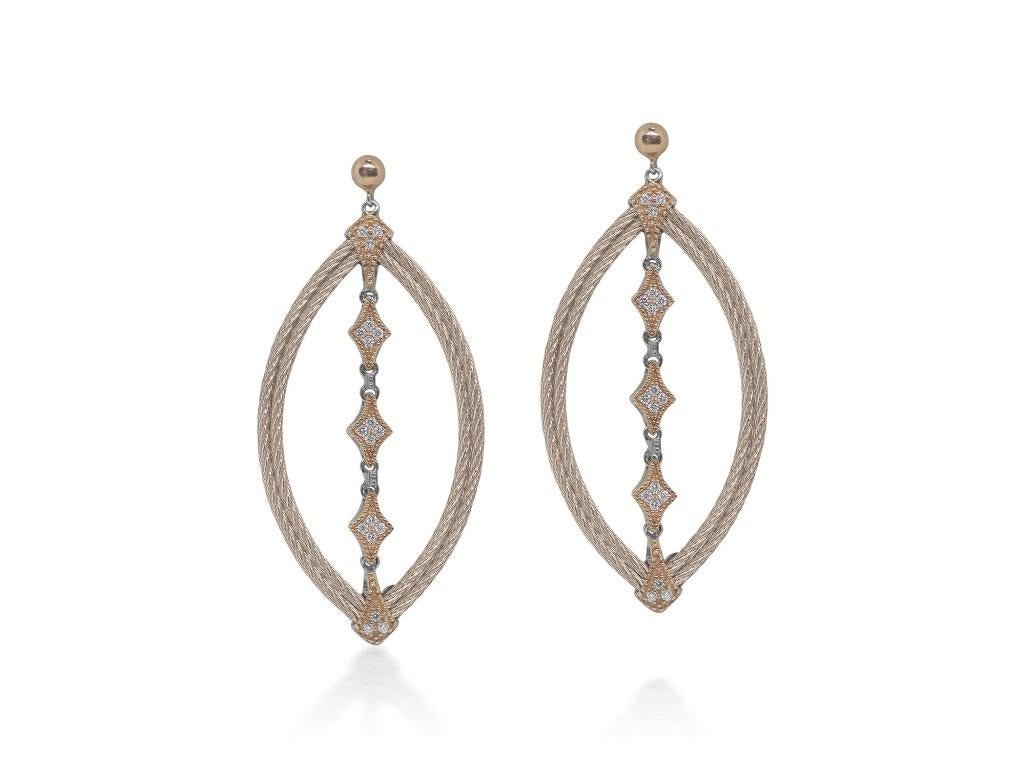 Alor Carnation Cable Lace Marquise 18k Rose Gold Diamonds Earrings 03-26-0117-11 In New Condition For Sale In Wilmington, DE