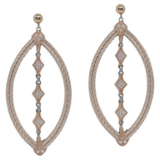 Alor Carnation Cable Lace Marquise 18k Rose Gold Diamonds Earrings 03-26-0117-11 For Sale