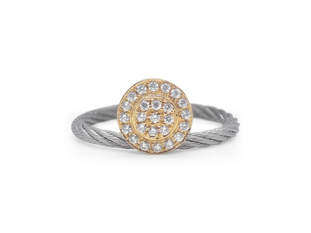 Alor Grey Cable Elevated Round 18k Yellow Gold & Diamonds Ring 02-33-1022-11 In New Condition For Sale In Wilmington, DE