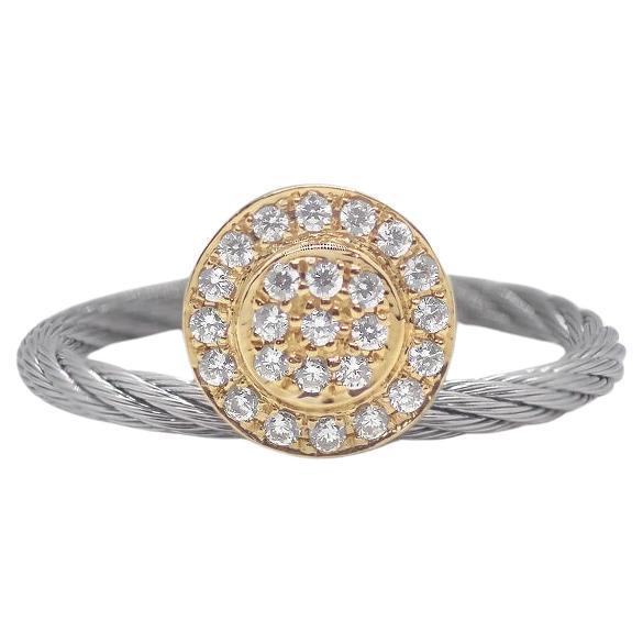 Alor Grey Cable Elevated Round 18k Yellow Gold & Diamonds Ring 02-33-1022-11 For Sale
