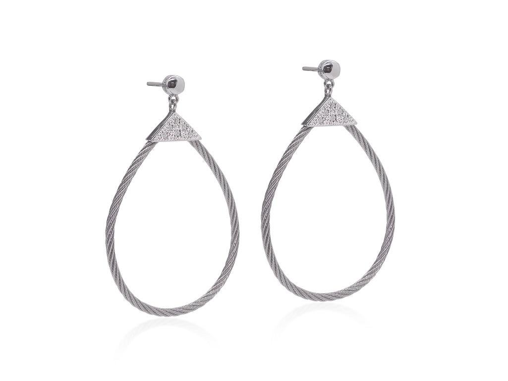 Alor Grey Cable Triangle Tear Drop 18k Gold & Diamonds Earrings 03-32-1503-11 In New Condition For Sale In Wilmington, DE