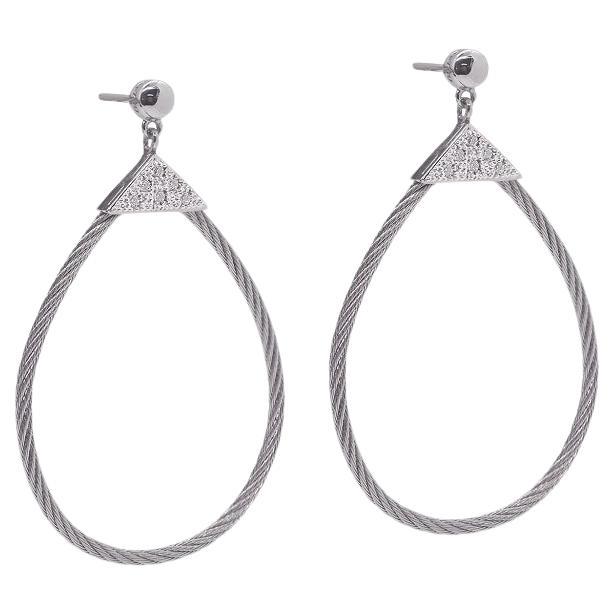 Alor Grey Cable Triangle Tear Drop 18k Gold & Diamonds Earrings 03-32-1503-11 For Sale