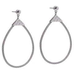 Alor Grey Cable Triangle Tear Drop 18k Gold & Diamonds Earrings 03-32-1503-11