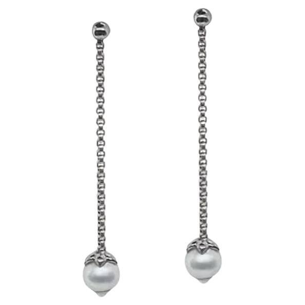 Alor Grey Chain Stainless Steel Pearl Dangle Earrings 03-32-P222-00