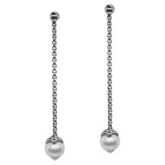 Alor Grey Chain Stainless Steel Pearl Dangle Earrings 03-32-P222-00