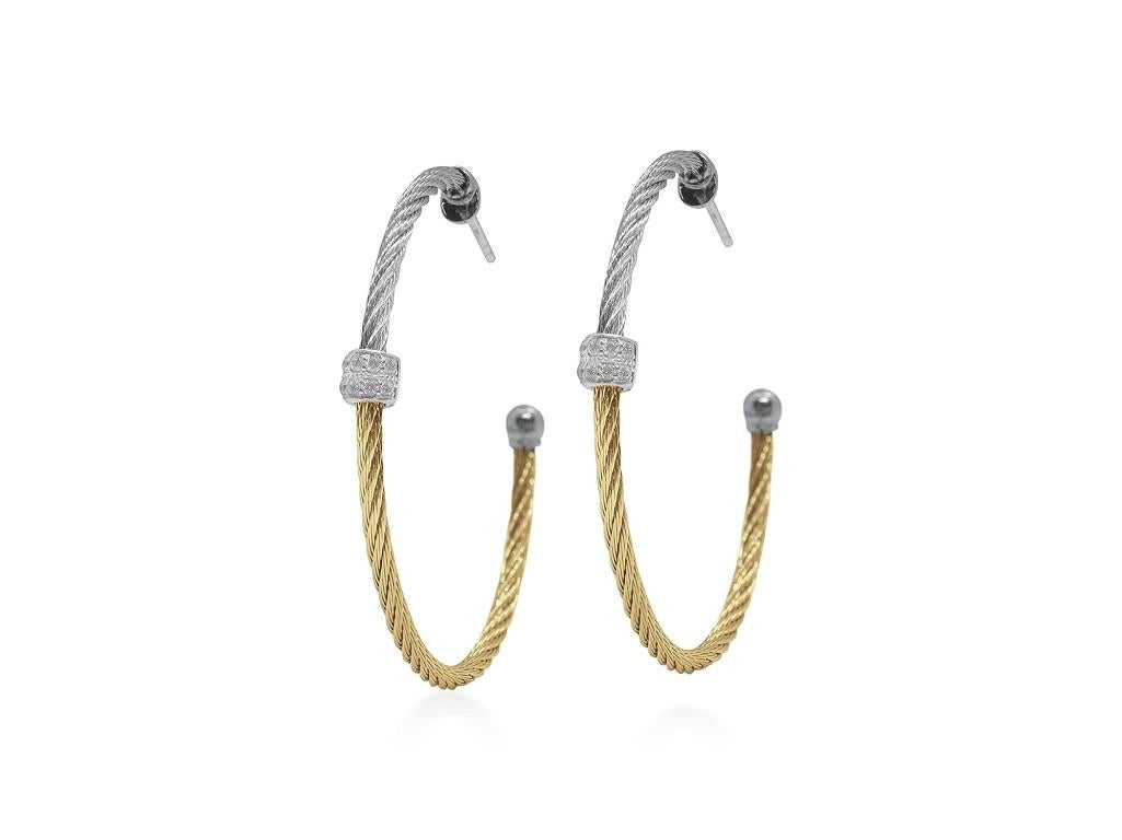 Alor Grey & Yellow 18k White Gold & Diamonds Station Hoop Earrings 03-34-S178-11 In New Condition For Sale In Wilmington, DE