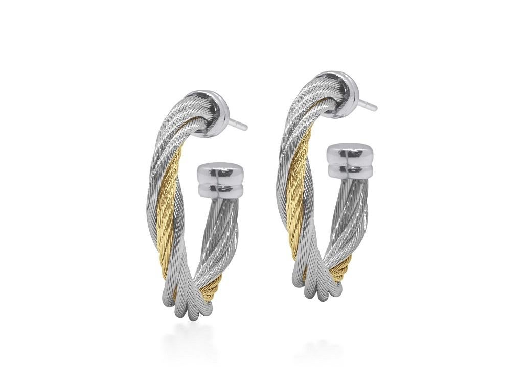 Alor Grey & Yellow Cable 18k White Gold Modern Twist Earrings 03-34-0580-00 In New Condition For Sale In Wilmington, DE