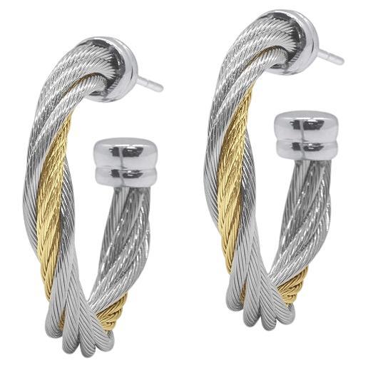 Alor Grey & Yellow Cable 18k White Gold Modern Twist Earrings 03-34-0580-00 For Sale
