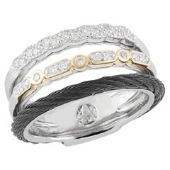 Alor Layered Black 18k White Gold 0.21ct Diamond Cable Ring 02-53-0074-11