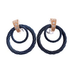 ALOR Stainless Steel & 18 Karat Rose Gold Diamond Circle Earrings