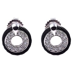 ALOR Stainless Steel & 18 Karat White Gold Diamond Circle Stud Earrings