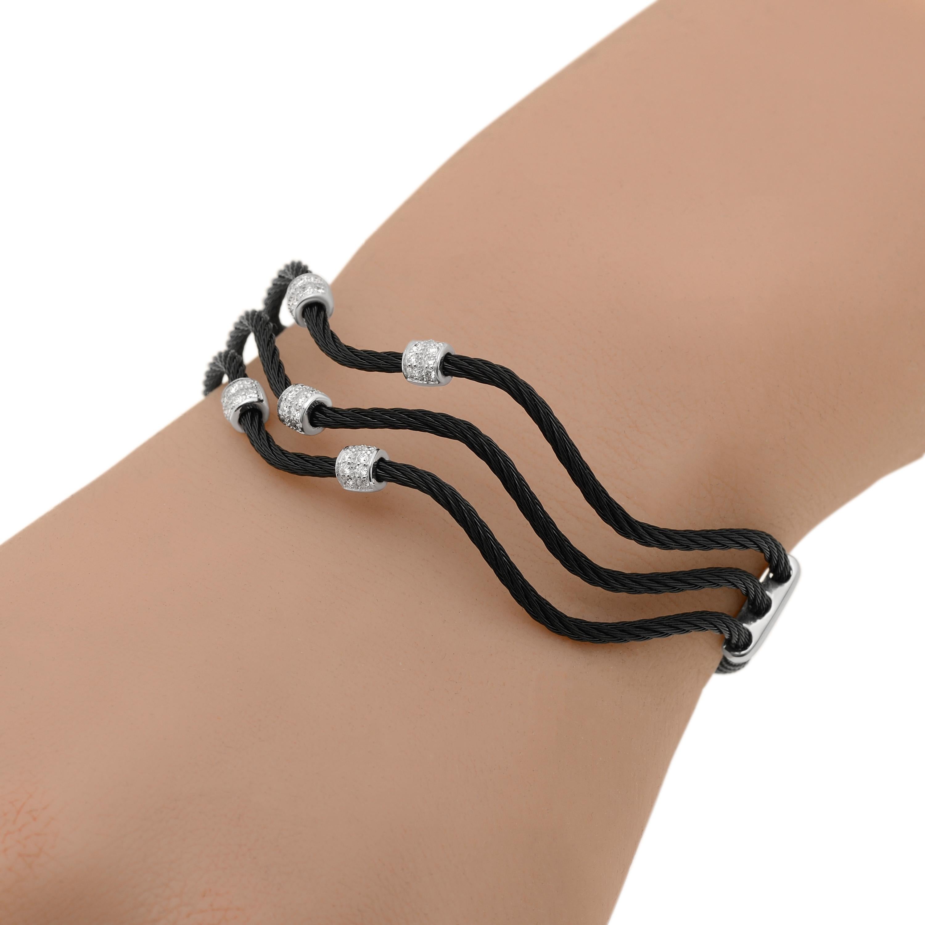 Alor Stainless Steel and 18k White Gold, Diamond Cable Bracelet For