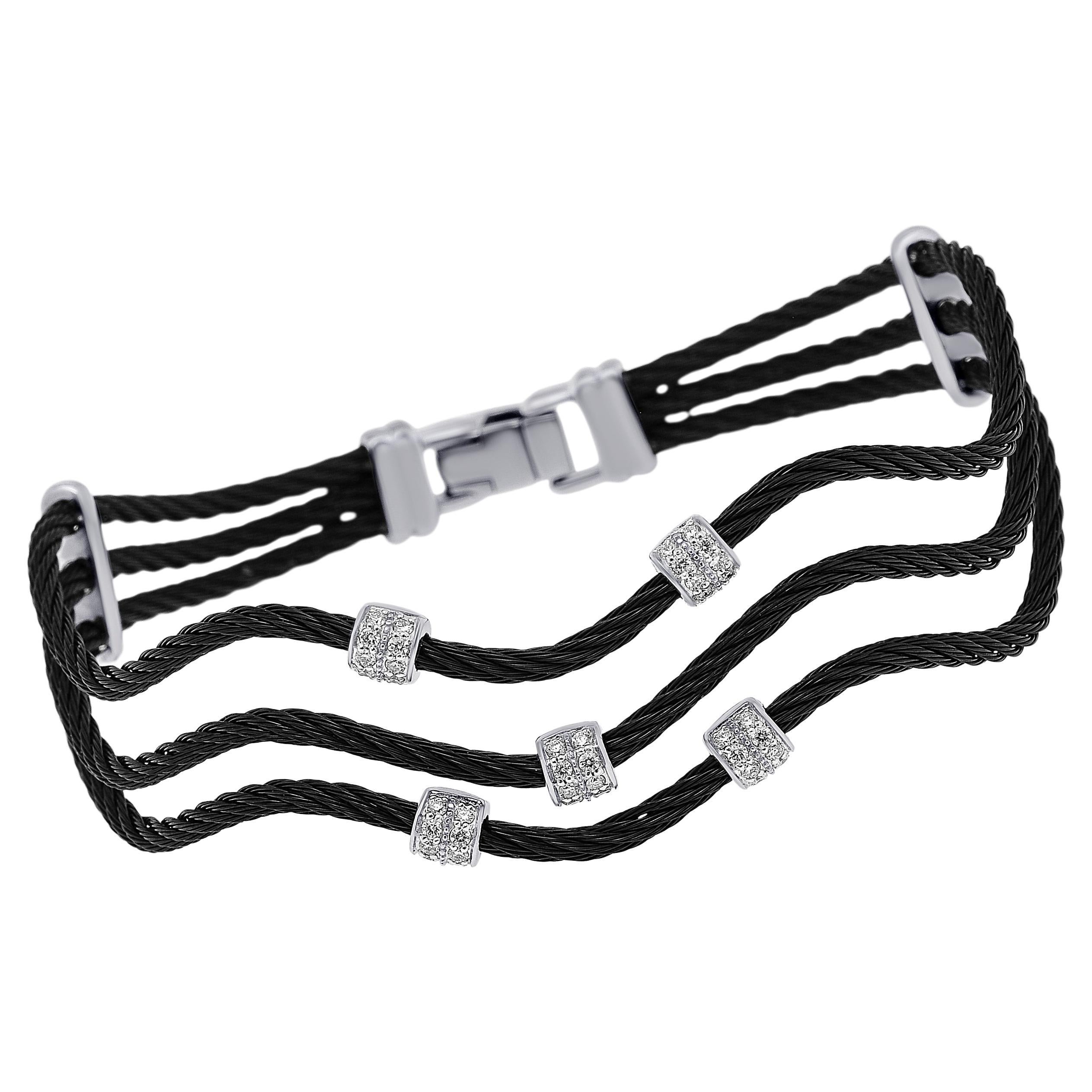 Alor Stainless Steel and 18k White Gold, Diamond Cable Bracelet For