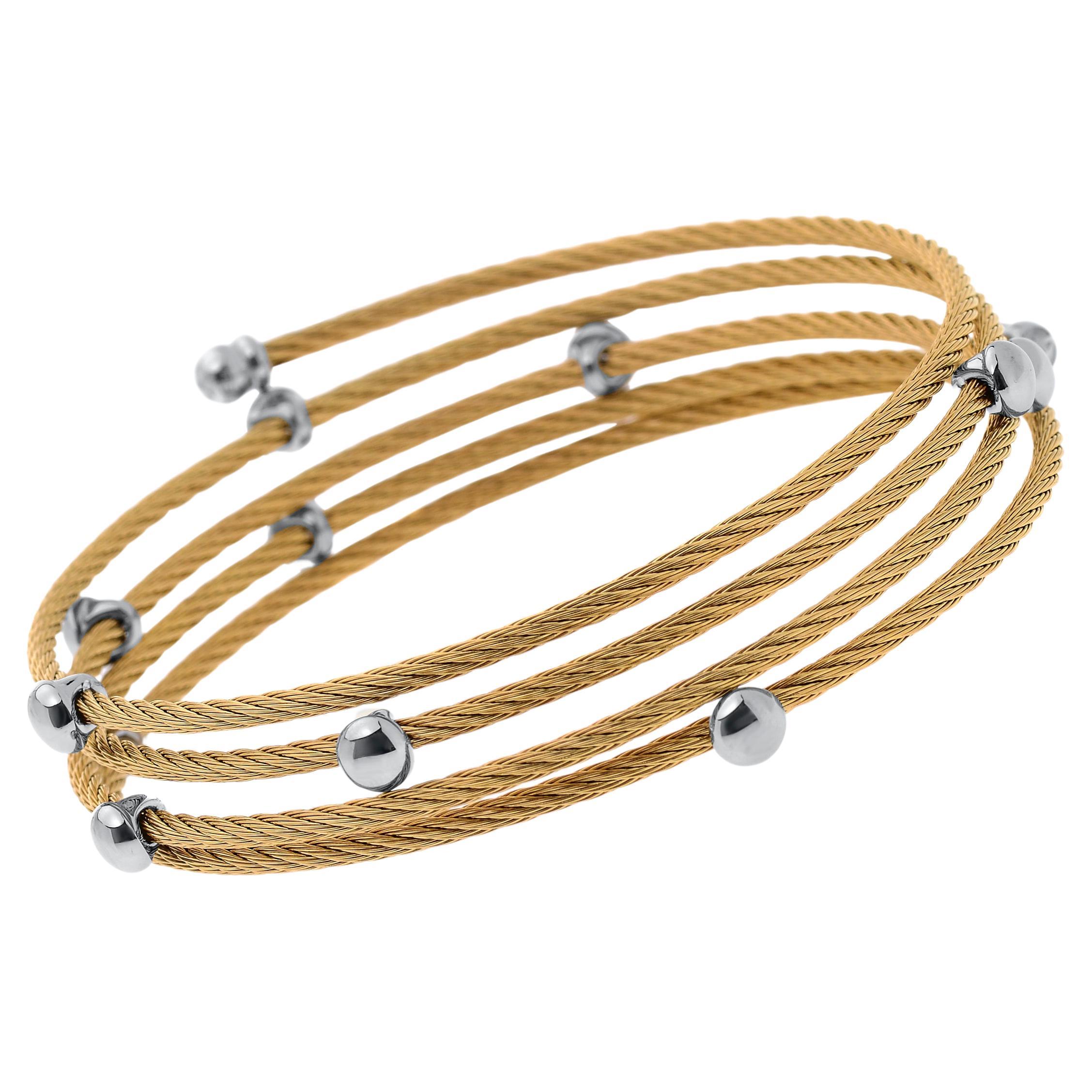 Alor Grey Cable Triple Strand Bracelet with 18kt White Gold & Diamonds (Size: Size 7.5)