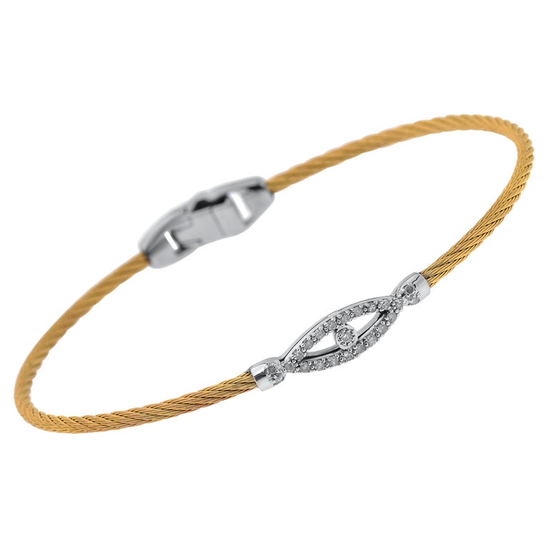 Alor Stainless Steel and 18k White Gold, Diamond Cable Bracelet For Sale at 1stDibs