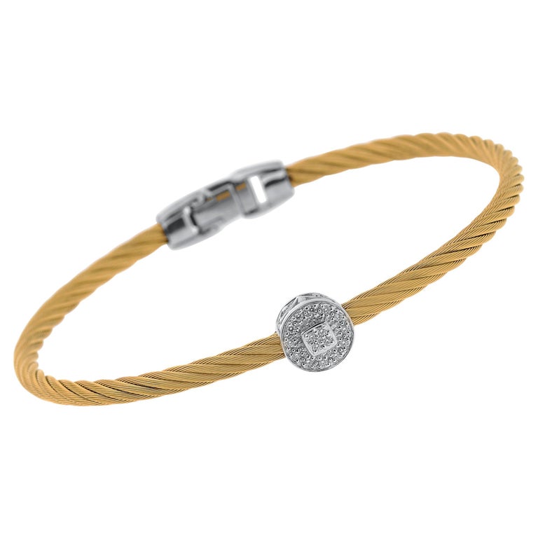 Alor Stainless Steel and 18k White Gold, Diamond Cable Bracelet For Sale at 1stDibs