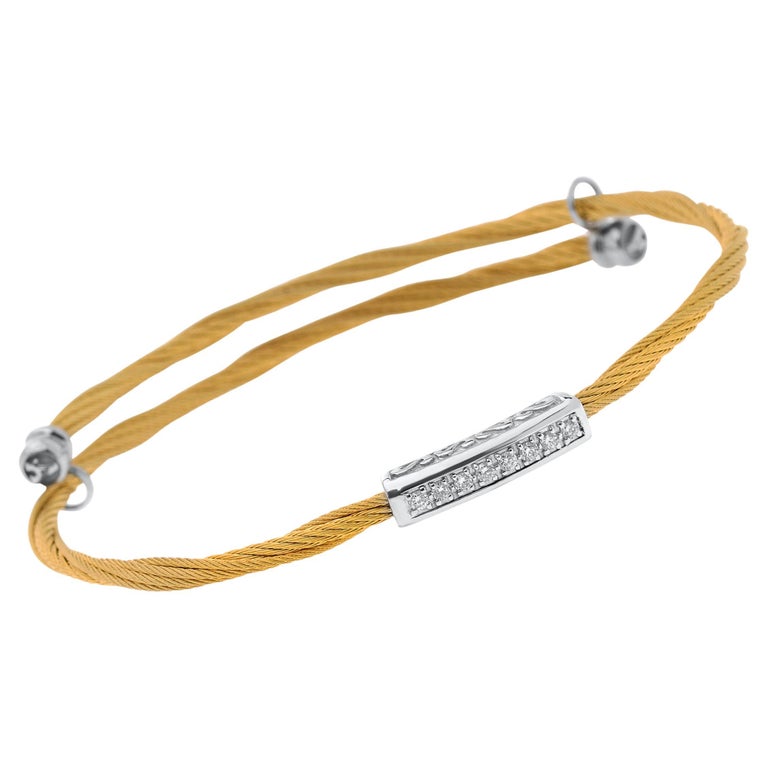 Alor Stainless Steel and 18k White Gold, Diamond Cable Bracelet For Sale at 1stDibs