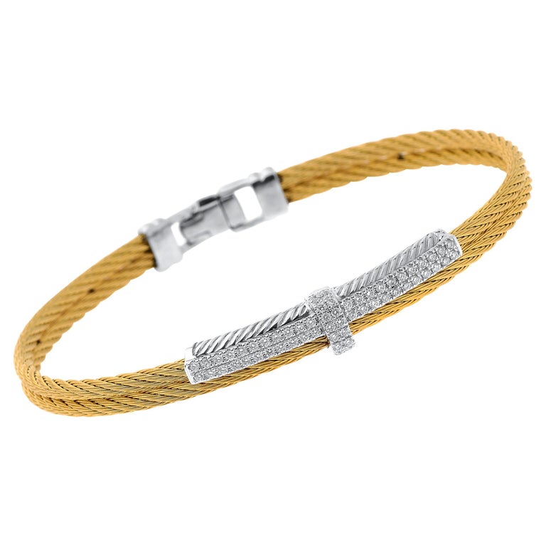 Alor Stainless Steel and 18k White Gold, Diamond Cable Bracelet For Sale at 1stDibs