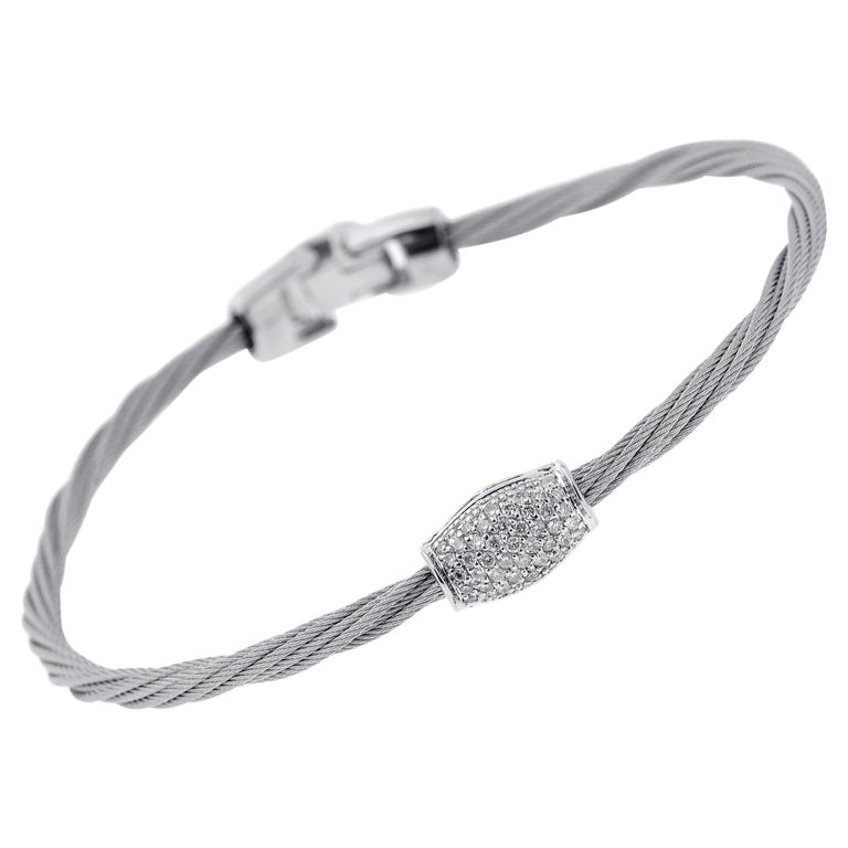 Alor Stainless Steel and 18K White Gold, Diamond Cable Bracelet For Sale at 1stDibs