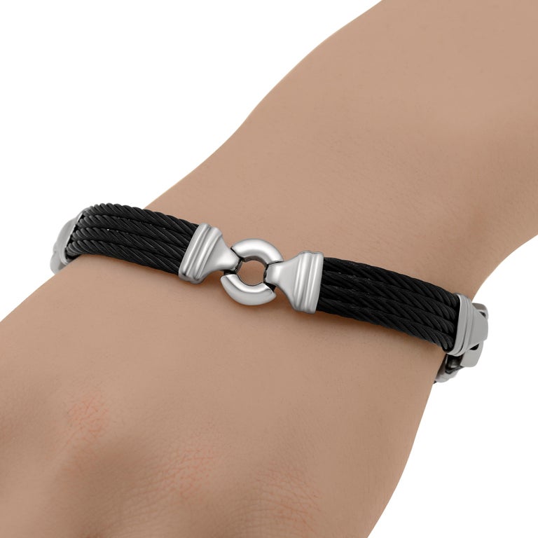 Alor Stainless Steel and 18k Yellow Gold Cable Bracelet For Sale at 1stDibs