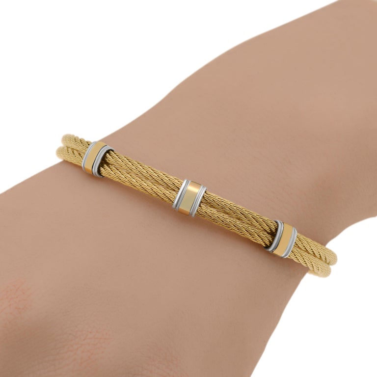 Alor Stainless Steel and 18k Yellow Gold Cable Bracelet For Sale at 1stDibs