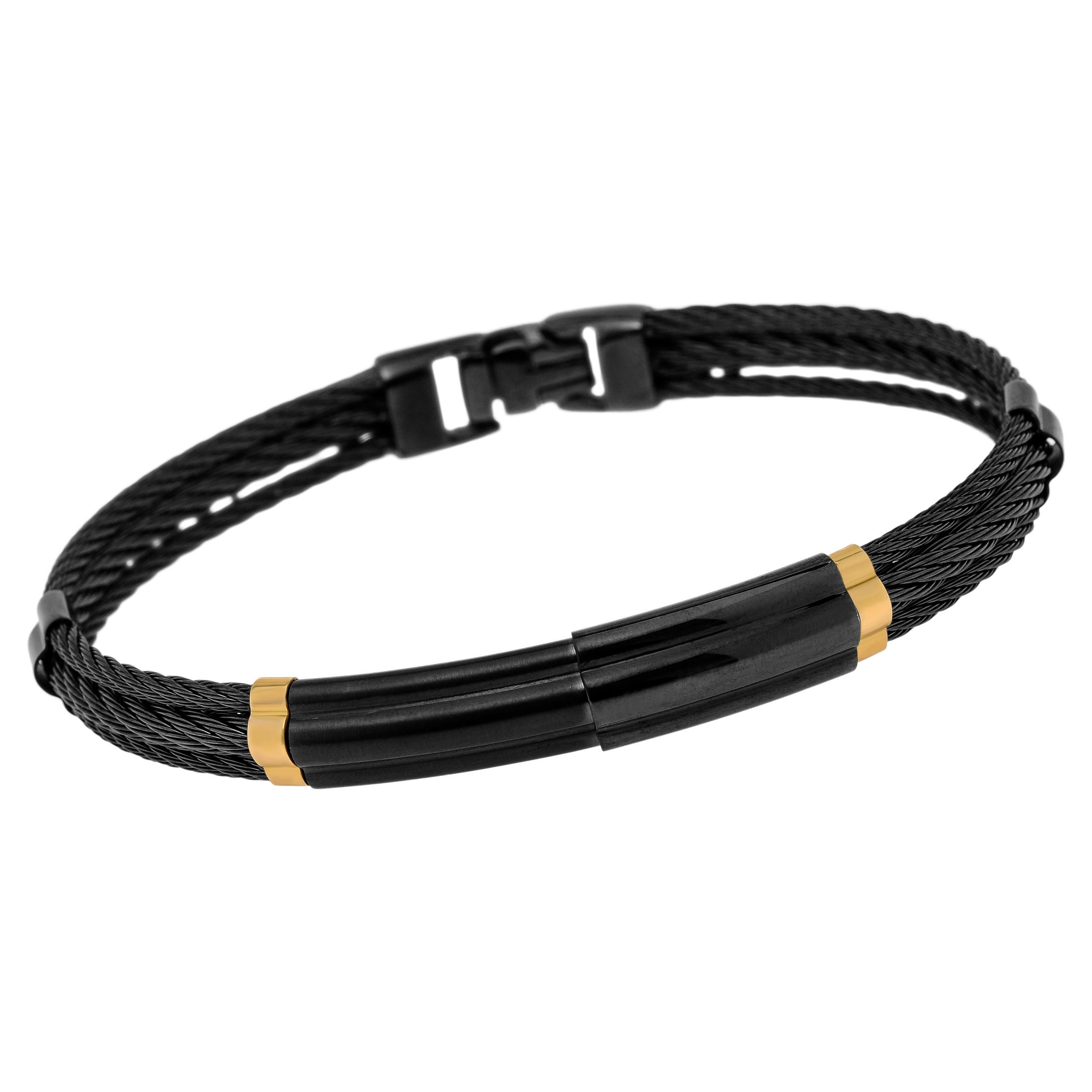 Charriol Single Diamond Station Stainless Steel Gold Cable Bracelet at