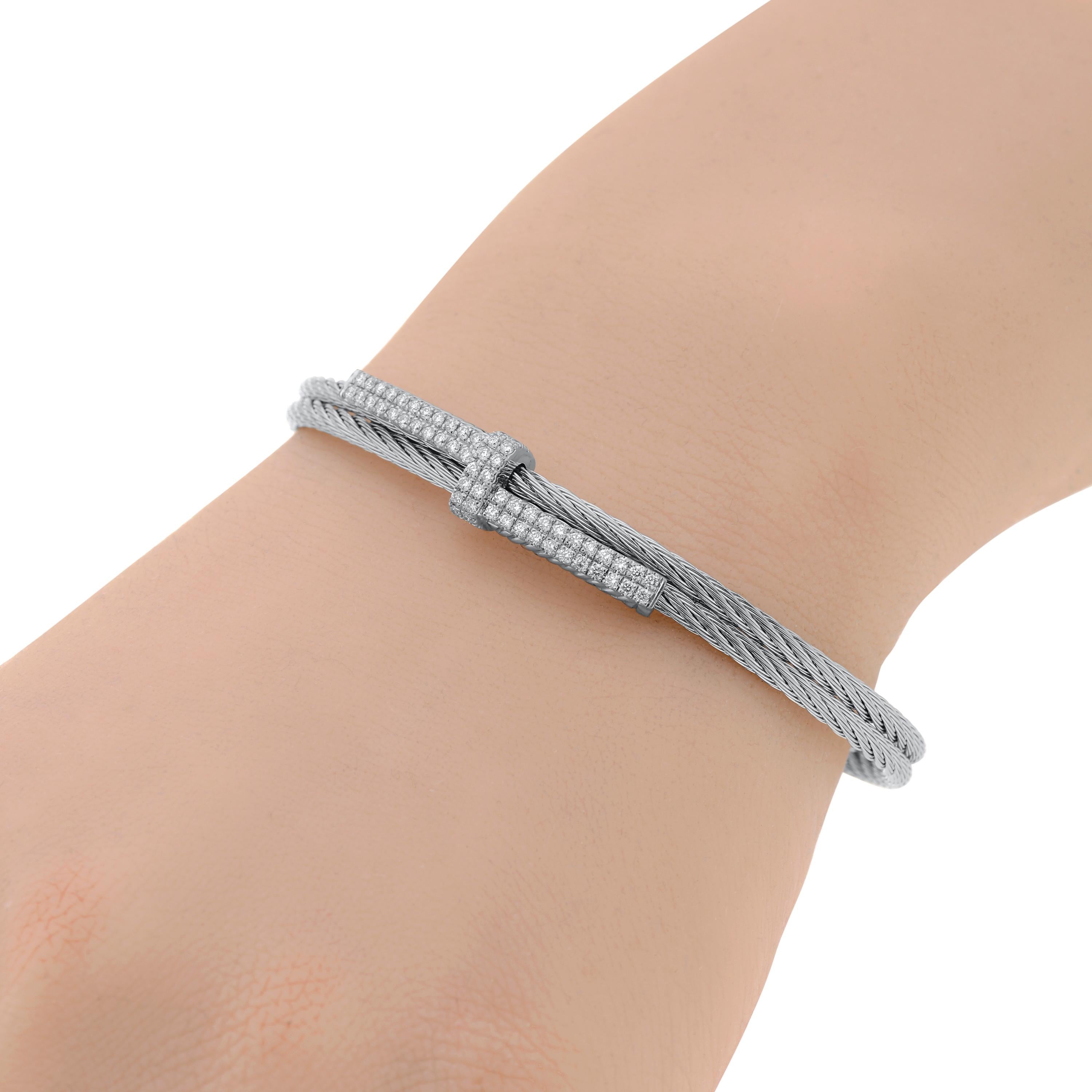 Alor Stainless Steel and 18k Yellow Gold, Diamond Cable Bracelet For