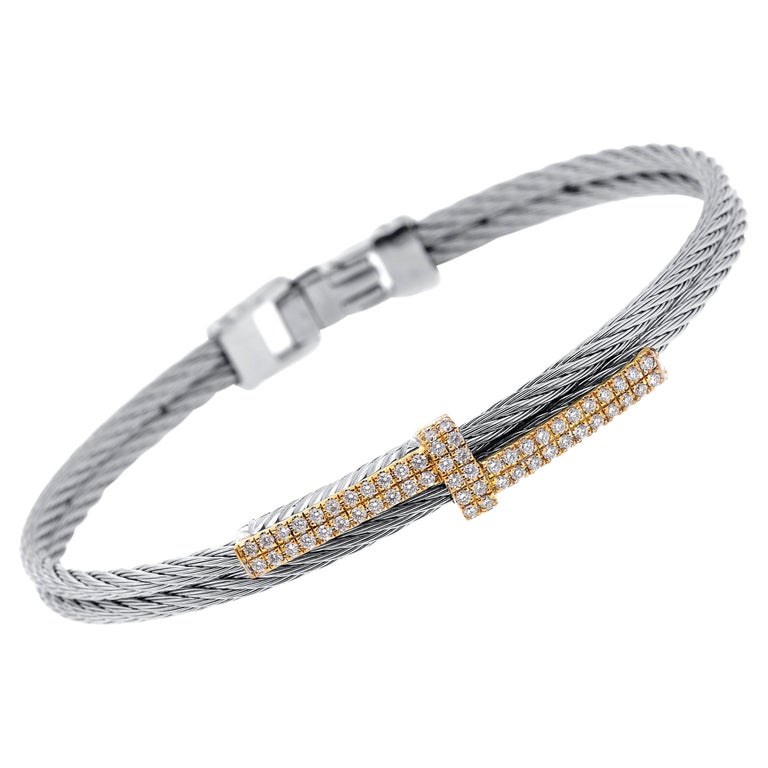 Alor Stainless Steel and 18K Yellow Gold, Diamond Cable Bracelet For