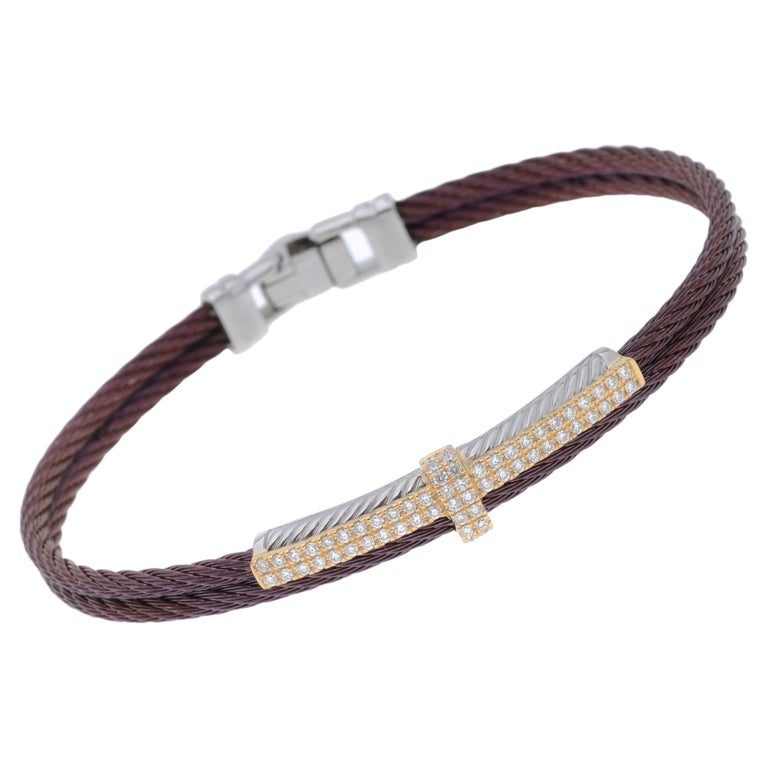 Alor Stainless Steel and 18k Yellow Gold, Diamond Cable Bracelet For Sale at 1stDibs