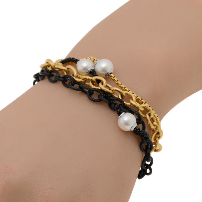 Alor Stainless Steel and Pearl 8mm Multi-Chain Bracelet For Sale at 1stDibs
