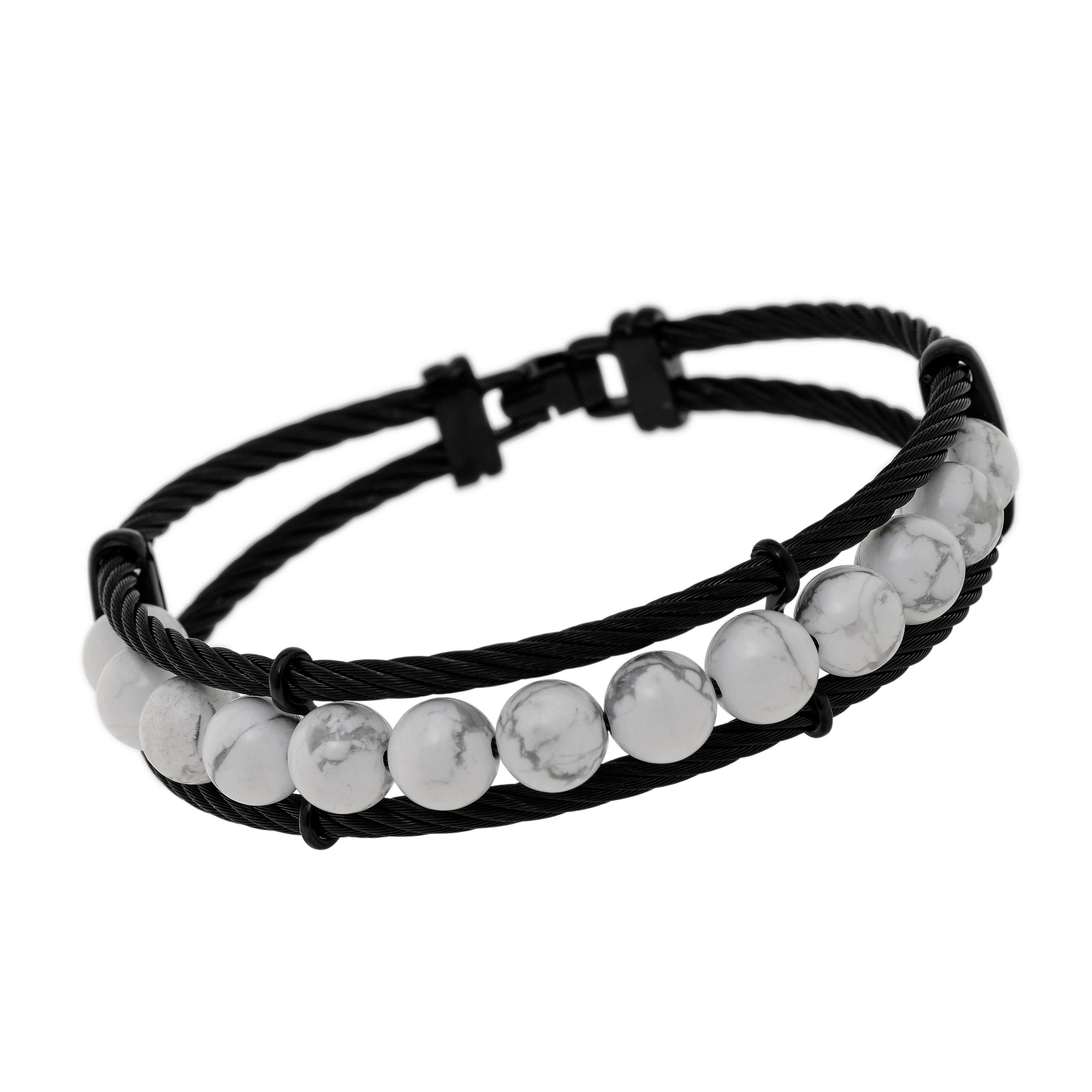 Alor Stainless Steel Howlite Cable Bracelet In New Condition In New York, NY