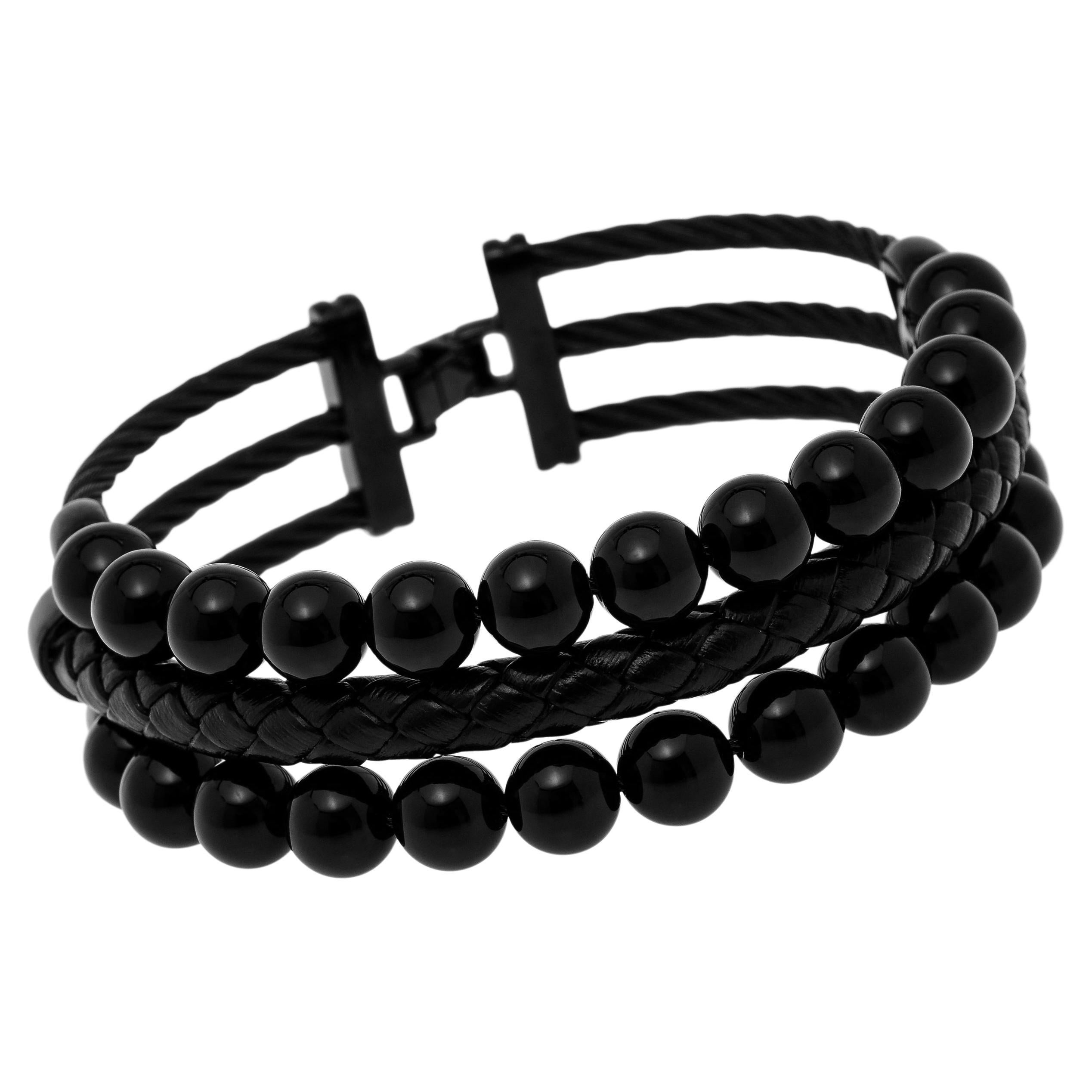 Alor Stainless Steel, Leather, And Onyx Bead Bracelet