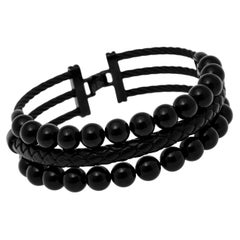 Alor Stainless Steel, Leather, And Onyx Bead Bracelet