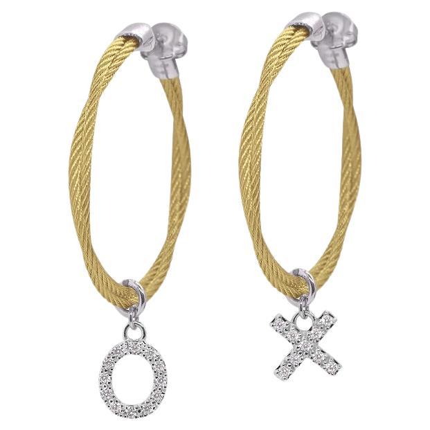 Alor Yellow Cable 14k White Gold 0.17ct Diamonds "X-O" Earrings  03-37-2023-XO For Sale