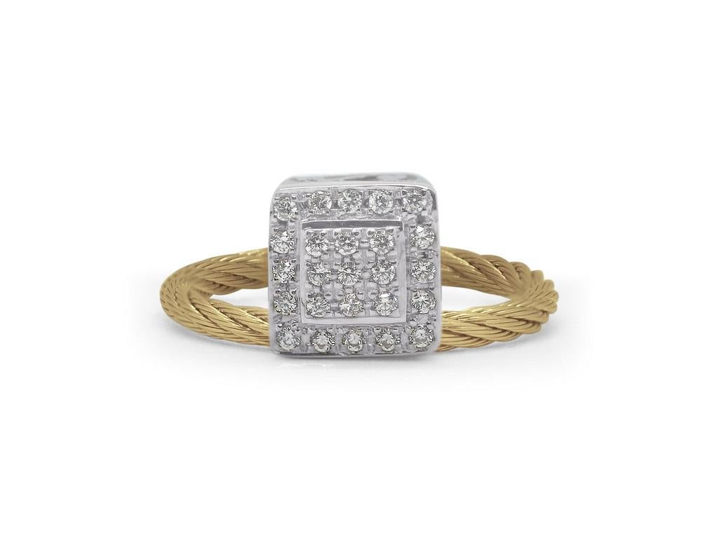 Alor Yellow Cable Elevated Square 18k White Gold & Diamonds Ring 02-37-1024-11 In New Condition For Sale In Wilmington, DE