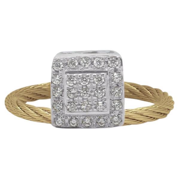 Alor Gelbes Kabel Erhöhtes Quadrat 18k Weißgold & Diamanten Ring 02-37-1024-11