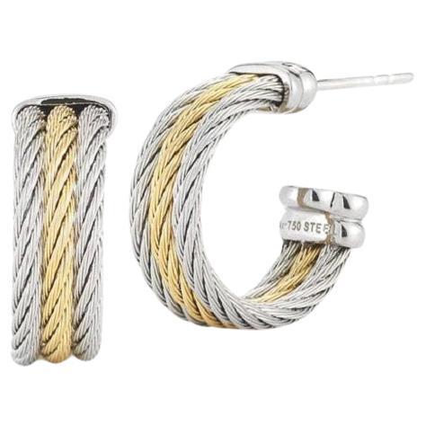 Alor Yellow & Grey Cable Stainless Steel J Hoop Earrings 03-34-S303-00 For Sale