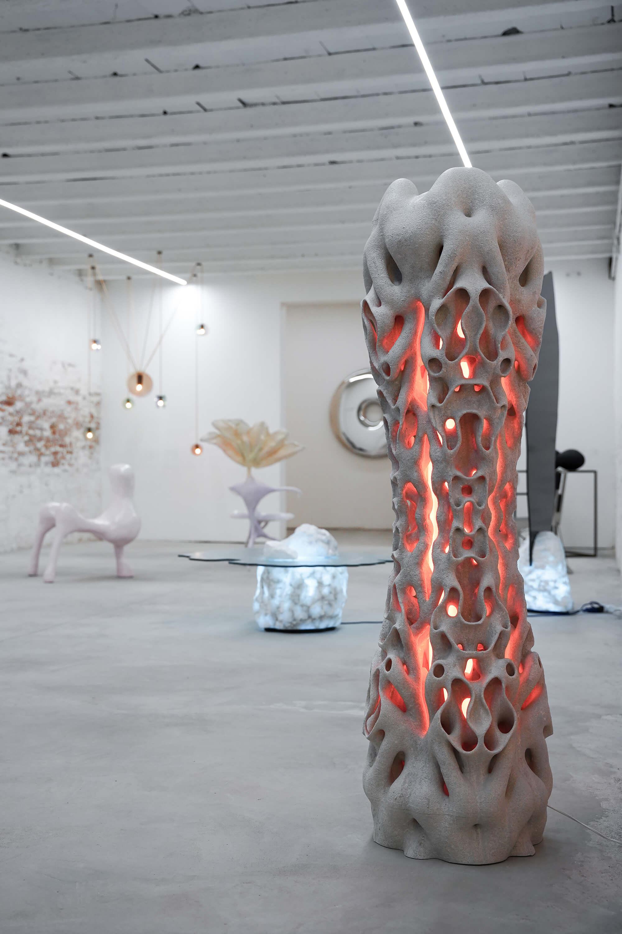 Fait à la machine Sculpture lumineuse ALORA, sable imprimé en 3D, organique naturel en vente