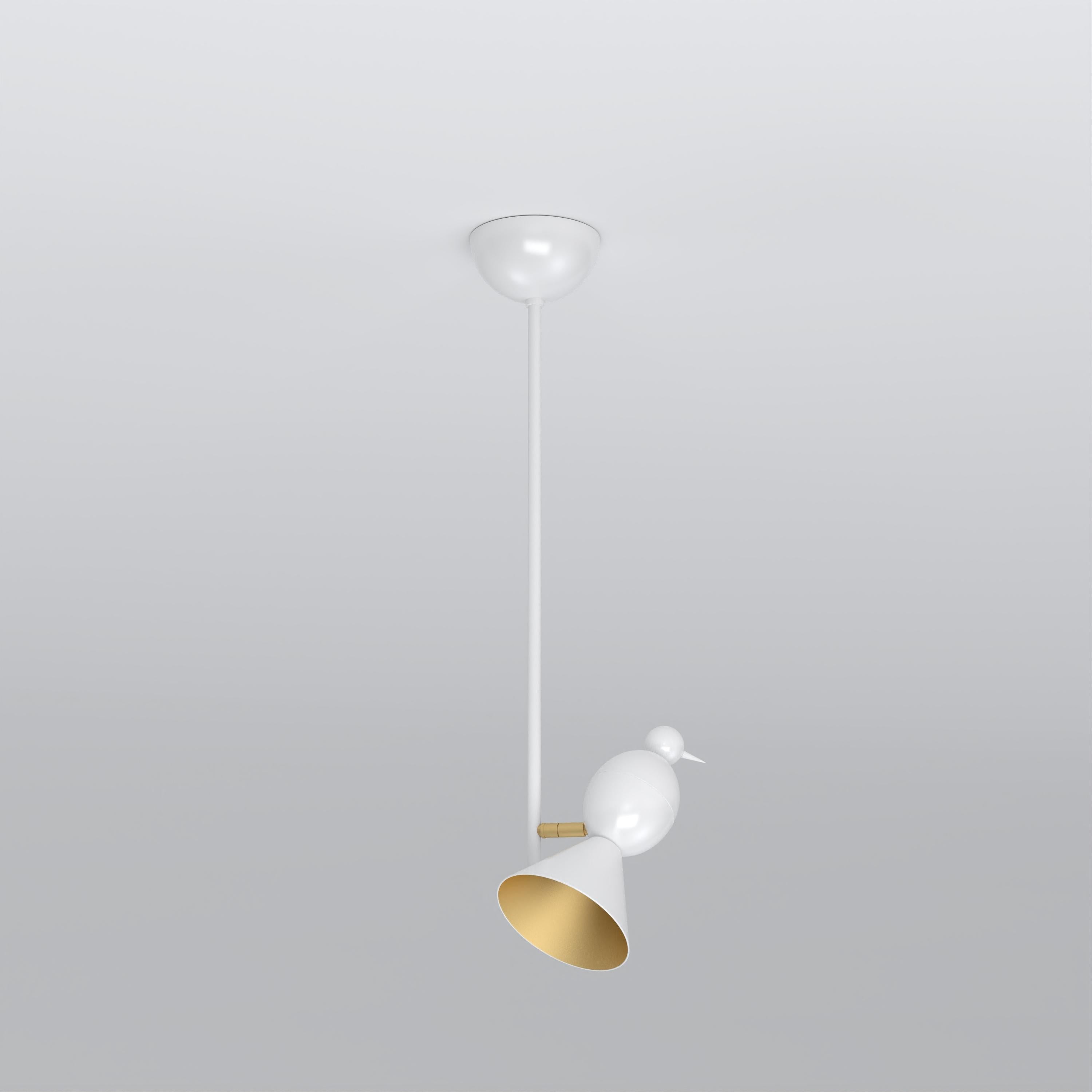 Plafoniera Alouette 1 Bird I di Atelier Ati
Dimensioni: P 10 x L 12 x H 60 cm.
Materiali: Metallo verniciato a polvere.

Disponibile nelle versioni nera, bianca o a colori.
Disponibile anche con riflettore bianco.

Tutte le nostre lampade possono