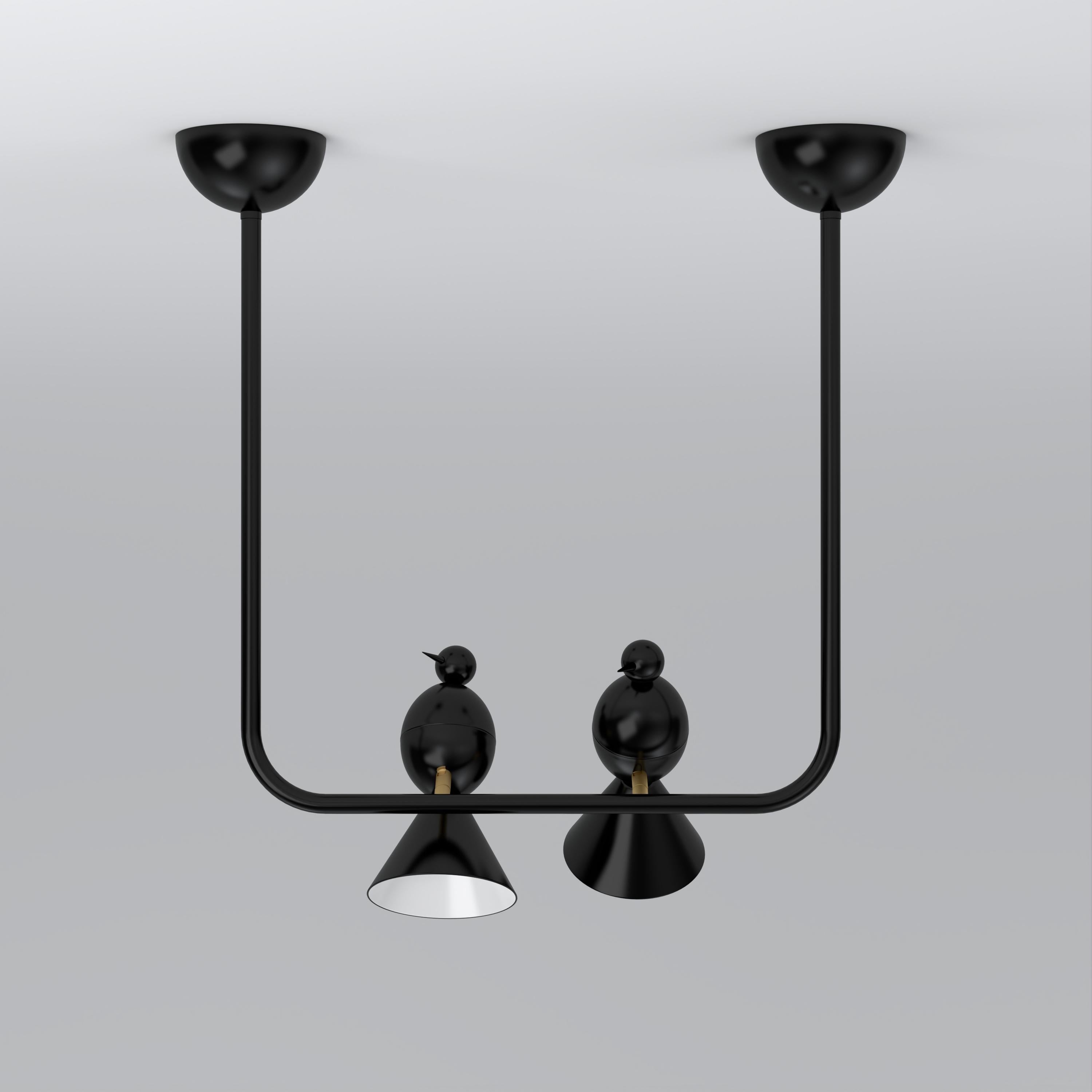 Lámpara de techo Alouette 2 Birds U de Atelier Areti
Dimensiones: P 10 x An 48 x Al 54 cm.
Materiales: Metal con recubrimiento en polvo.

Disponible en versiones negra, blanca o de color.
También disponible con reflector de latón.

Todas nuestras
