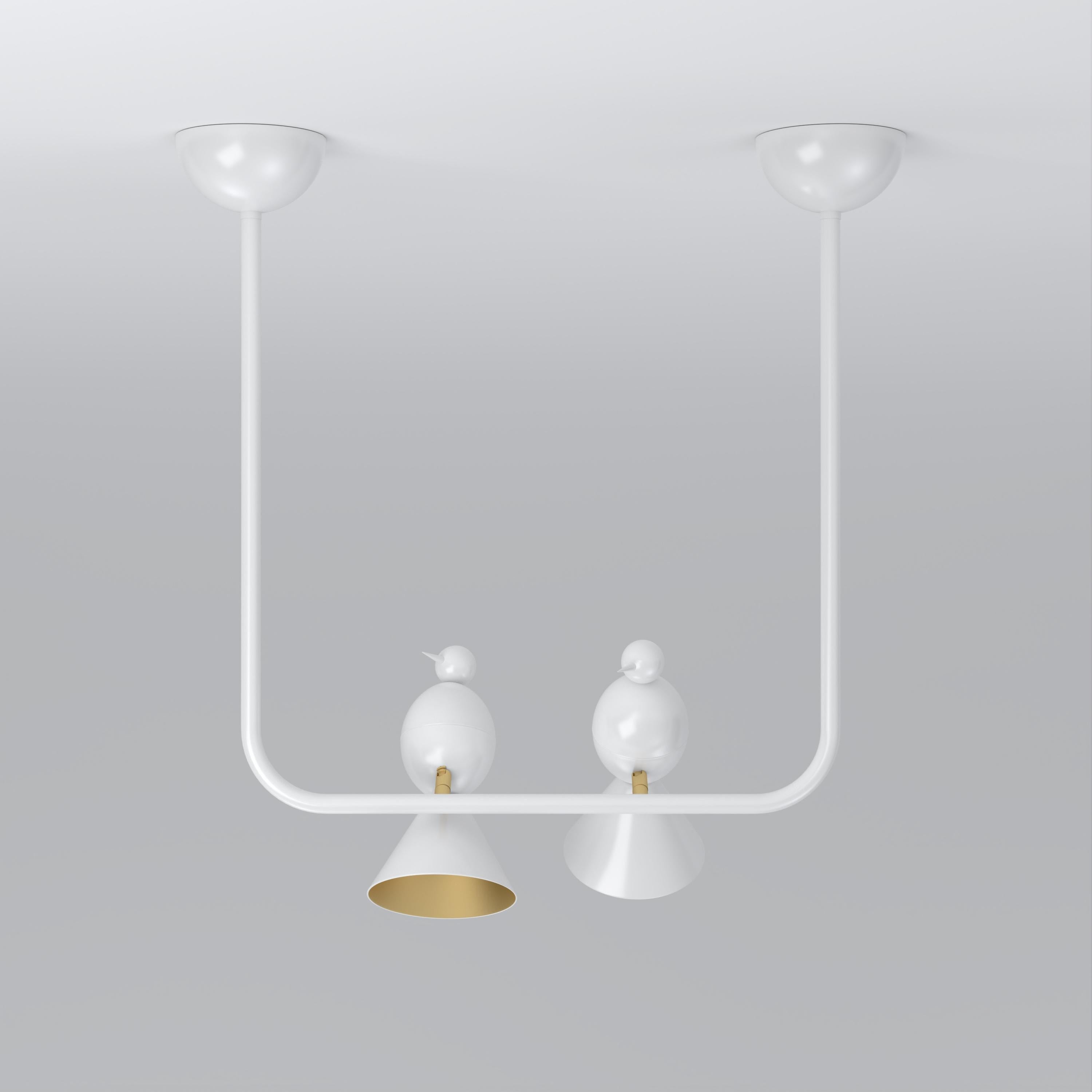 Lámpara de techo Alouette 2 Birds U de Atelier Areti
Dimensiones: P 10 x An 48 x Al 54 cm.
Materiales: Metal con recubrimiento en polvo.

Disponible en versiones negra, blanca o de color.
También disponible con reflector blanco.

Todas nuestras