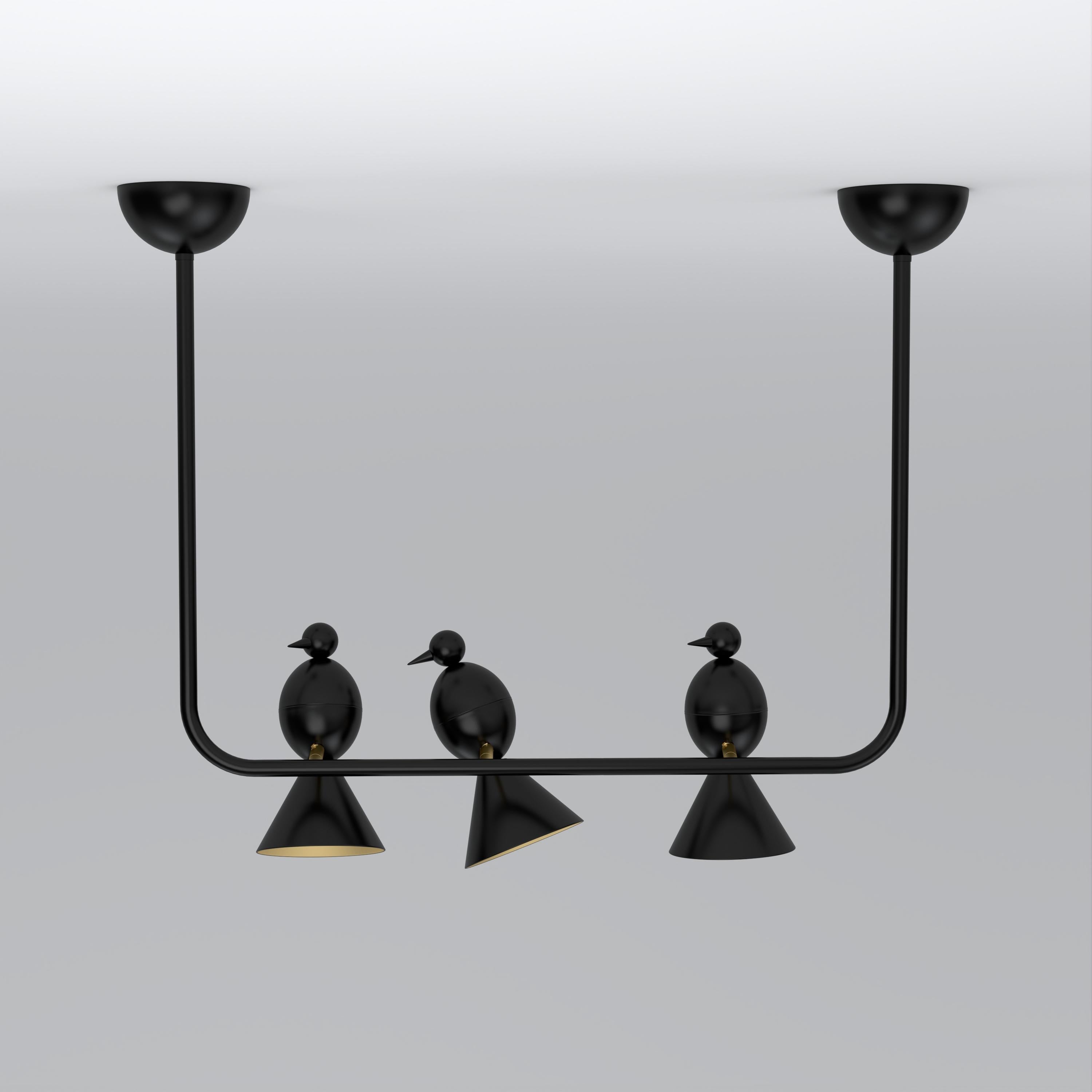 Alouette 3 Birds U Ceiling Light by Atelier Areti
Dimensions: D 10 x W 67.5 x H 54 cm.
Materials: Powder-coated metal.

Available in black, white, or color versions.
Also available with white reflector.

All our lamps can be wired according to each