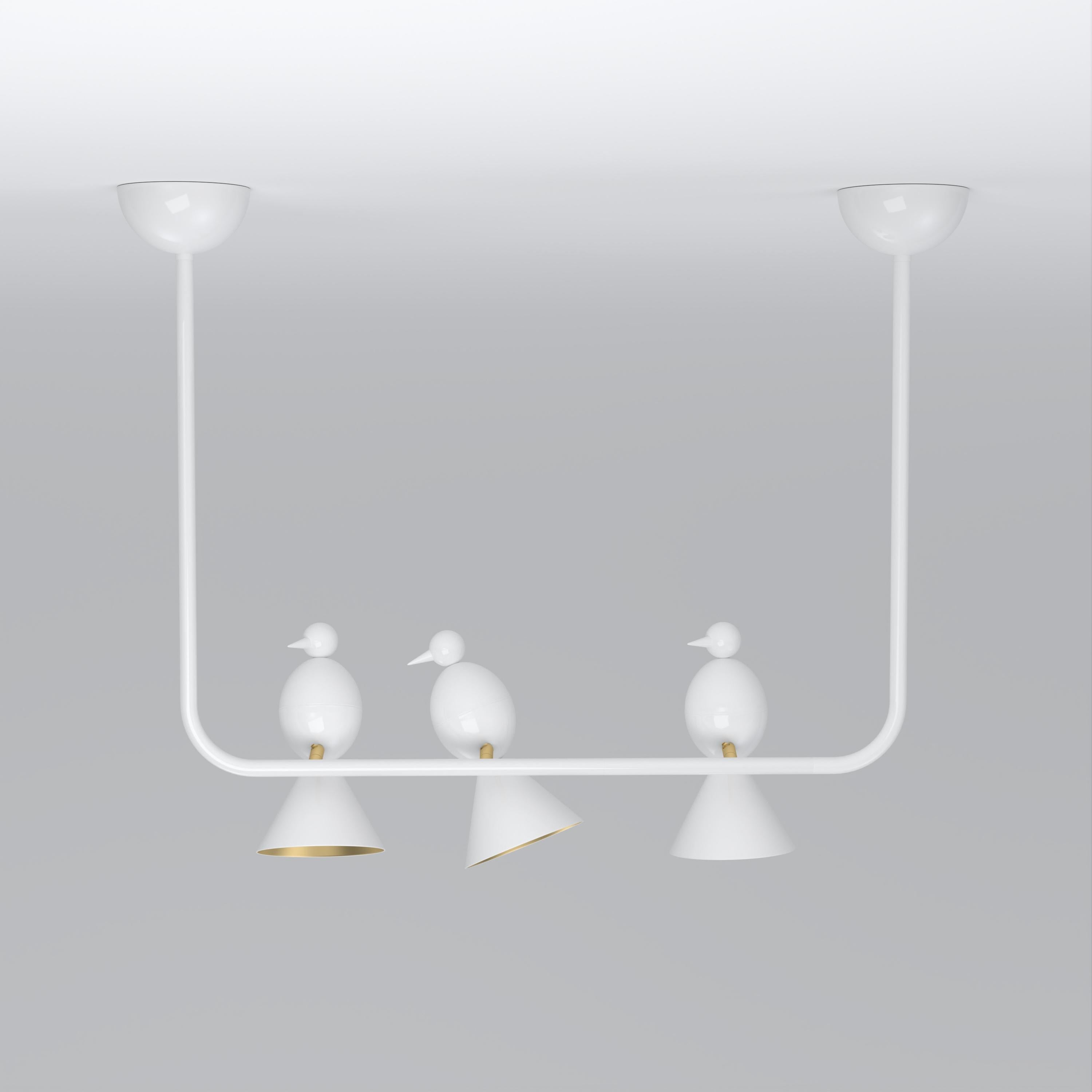 Alouette 3 Birds U Ceiling Light by Atelier Areti
Dimensions: D 10 x W 67.5 x H 54 cm.
Materials: Powder-coated metal.

Available in black, white, or color versions.
Also available with white reflector.

All our lamps can be wired according to each
