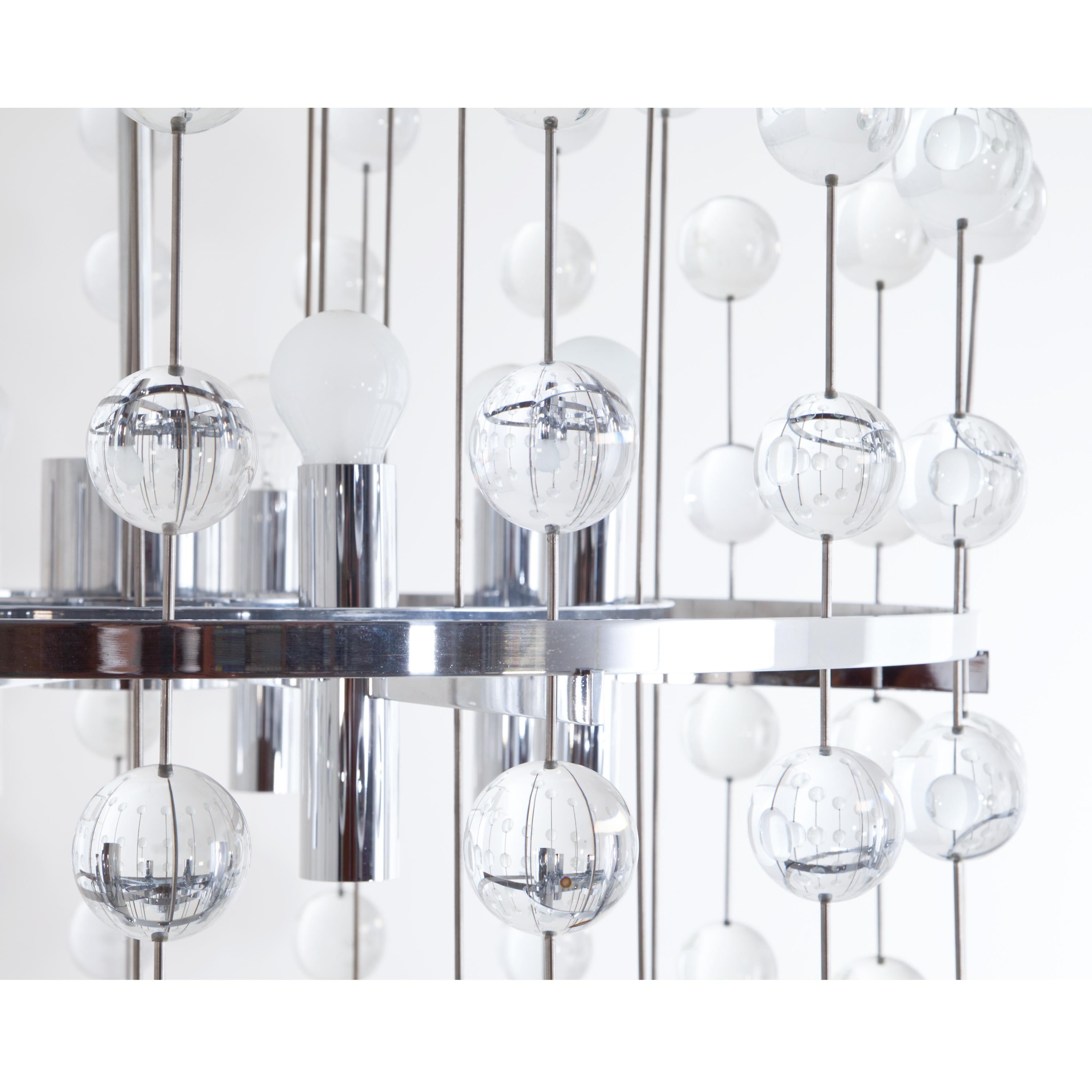 Late 20th Century Aloys F. Gangkofner Glass and Chromed Steel Chandelier, Munich, 1970s For Sale