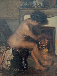 Naked woman in front of the fireplace