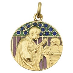 Aloysius de Gonzaga enamel pendant in 18k gold, Jesuit, plique a jour enamel