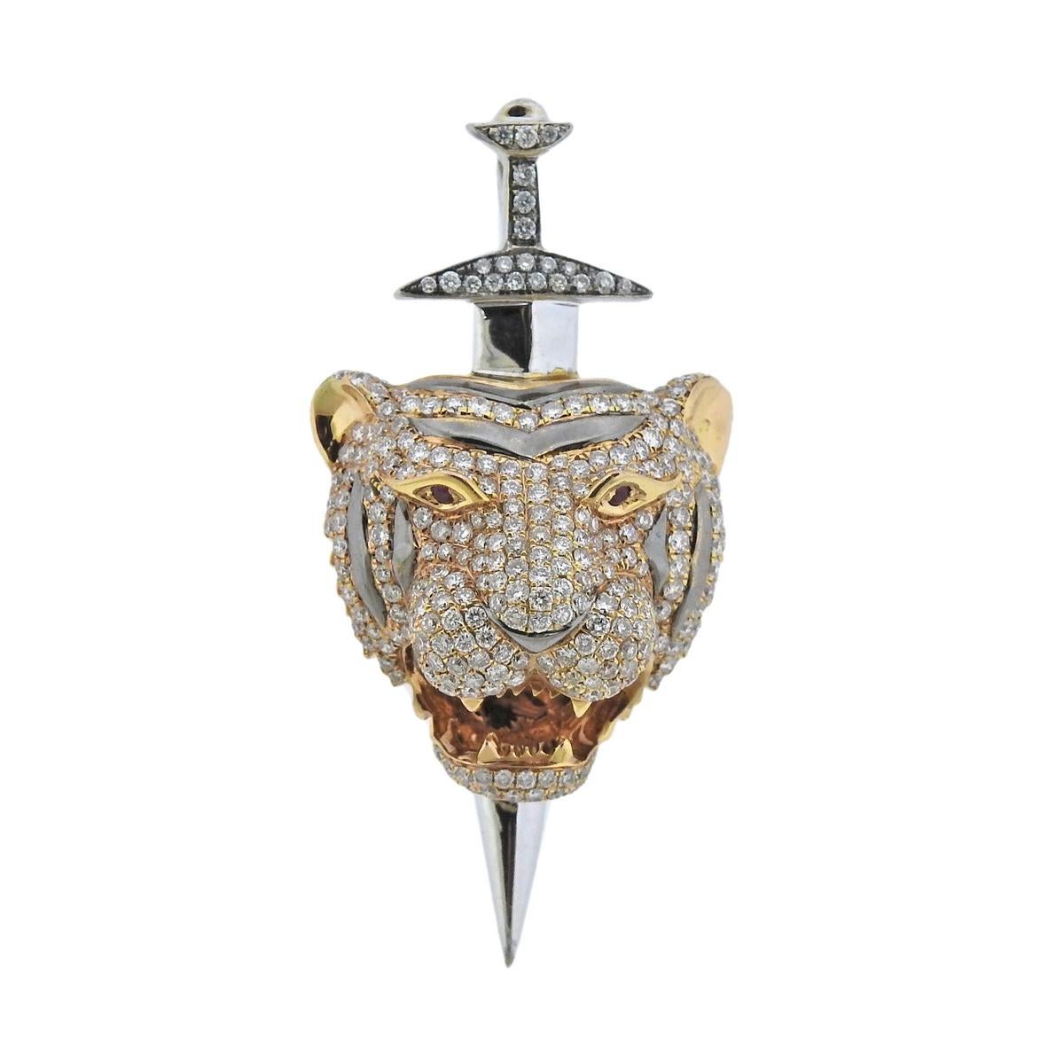 Alp Sagnak Diamond Gold Tiger Sword Pendant