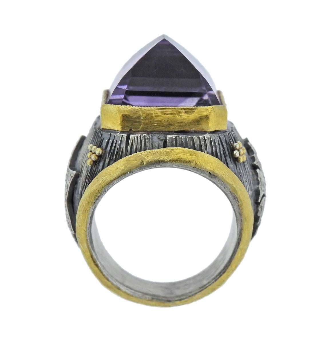 Women's Alp Sagnak Silver Gold Diamond Amethyst Large Ring