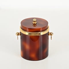 Alpac Christian Dior Ice Bucket in Tortoiseshell Lucite and Brass, France 1970